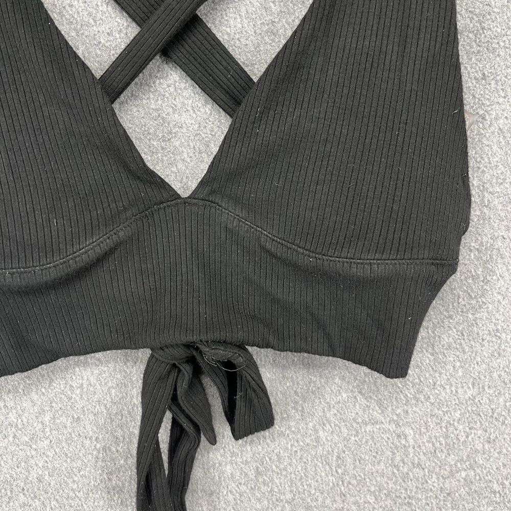 Garage Crop Top Womens XS Black Ribbed Cross‎ Back Tie Front Sleeveless Stretchy - Picture 5 of 15